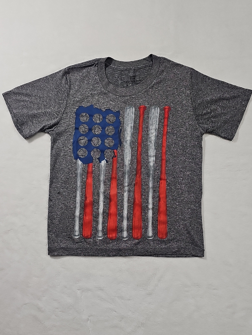 tek gear Gray Heather Tee with Red & White Baseball Flag Accent